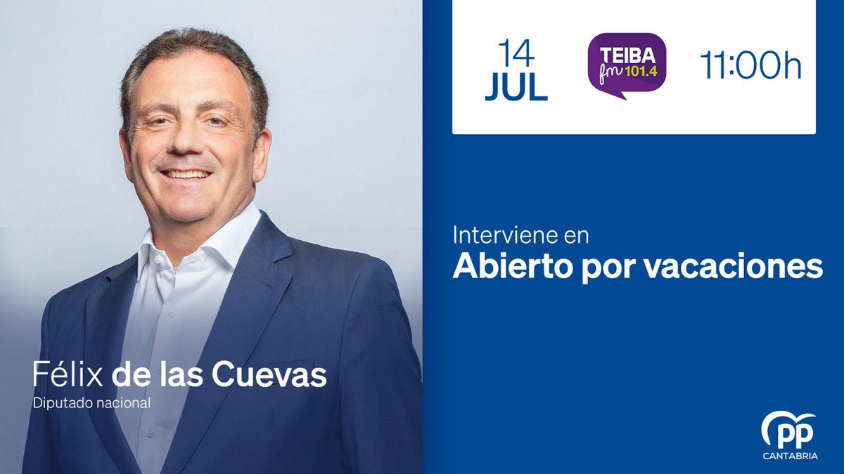 Mañana  lunes 14 de Julio a las 11 00h. participaré en "Abierto por Vacaciones" de Teiba FM (101.4FM en Santander, 104.8FM en Torrelavega y online en .com). ¡Os espero!