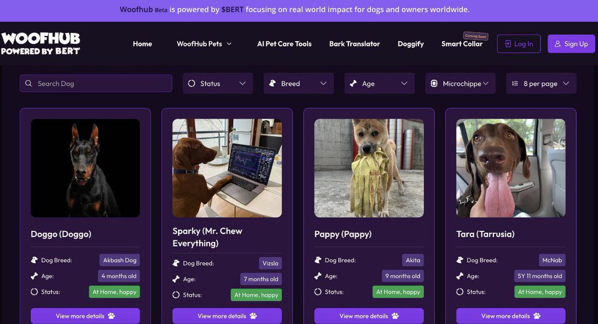 trader1sz's tweet image. If you’re a dog owner checkout woofhub.com it’s free. Made by the $BERT @bertcoincto team. 

Things on there that could help with pet care.