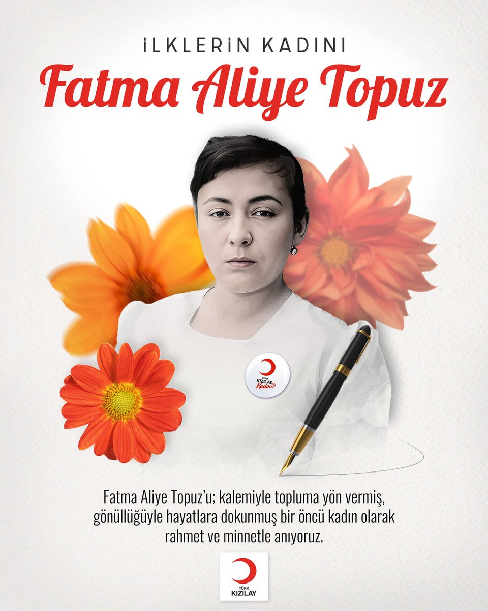 Türk Kızılay (@kizilay) on Twitter photo Kızılay’ın ilk kadın üyelerinden, Osmanlı’nın ilk kadın roman yazarı, yardımseverliğin öncüsü Fatma Aliye Topuz’u vefatının yıl dönümünde rahmet ve minnetle anıyoruz. 
Onun attığı adımlar, bugün hâlâ binlerce gönüllü kadının yolunu aydınlatıyor. 🌸✨ Kızılay’ın ilk kadın üyelerinden, Osmanlı’nın ilk kadın roman yazarı, yardımseverliğin öncüsü Fatma Aliye Topuz’u vefatının yıl dönümünde rahmet ve minnetle anıyoruz. 
Onun attığı adımlar, bugün hâlâ binlerce gönüllü kadının yolunu aydınlatıyor. 🌸✨