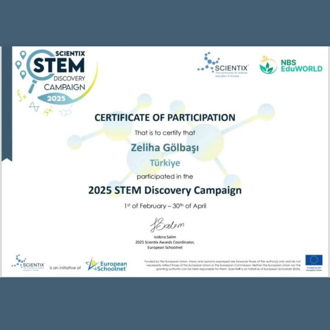 ✨️Özdem Ünal
✨️Raziye Yılmaz
✨️Seher Çelik
✨️Zeliha Gölbaşı
Öğretmenlerimiz 2025 STEM Keşif Kampanyası kapsamında düzenlenen küresel aktivitelere katılım sağlayarak SDC25 sertifikaları almaya hak kazanmıştır.
Hepirinizi çok tebrik ediyoruz👏👏👏👏
<a href="/mebyegitek/">Yenilik ve Eğitim Teknolojileri Genel Müdürlüğü</a>