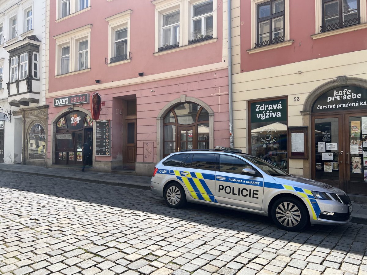 The only action in Olomouc is the local cops pulling up to the falafel shop just behind this car.  They pick up food and then drive off.  This is the second cop car. What kind of racket is this town in Czechoslovakia running???