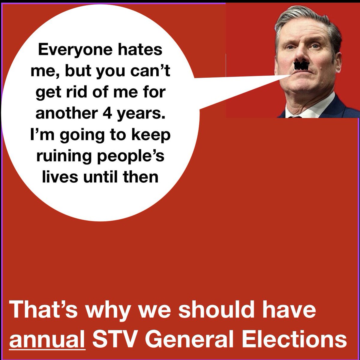 MFBjournalism's tweet photo. We should have been able to Vote The Cunt out last week
#ProportionalRepresentation #PR #SingleTransferableVote #PRNow #ElectoralReform #MakeVotesMatter #GetPRDone #Greens4PR #LibDems4PR @GreenCllrs 
#VoteGreen #BackZack #TheGreenParty #LibDems #LibDem #VoteLibDem #Plaid_Cymru #ReformUK Corbyn Sultana #StarmerOut
