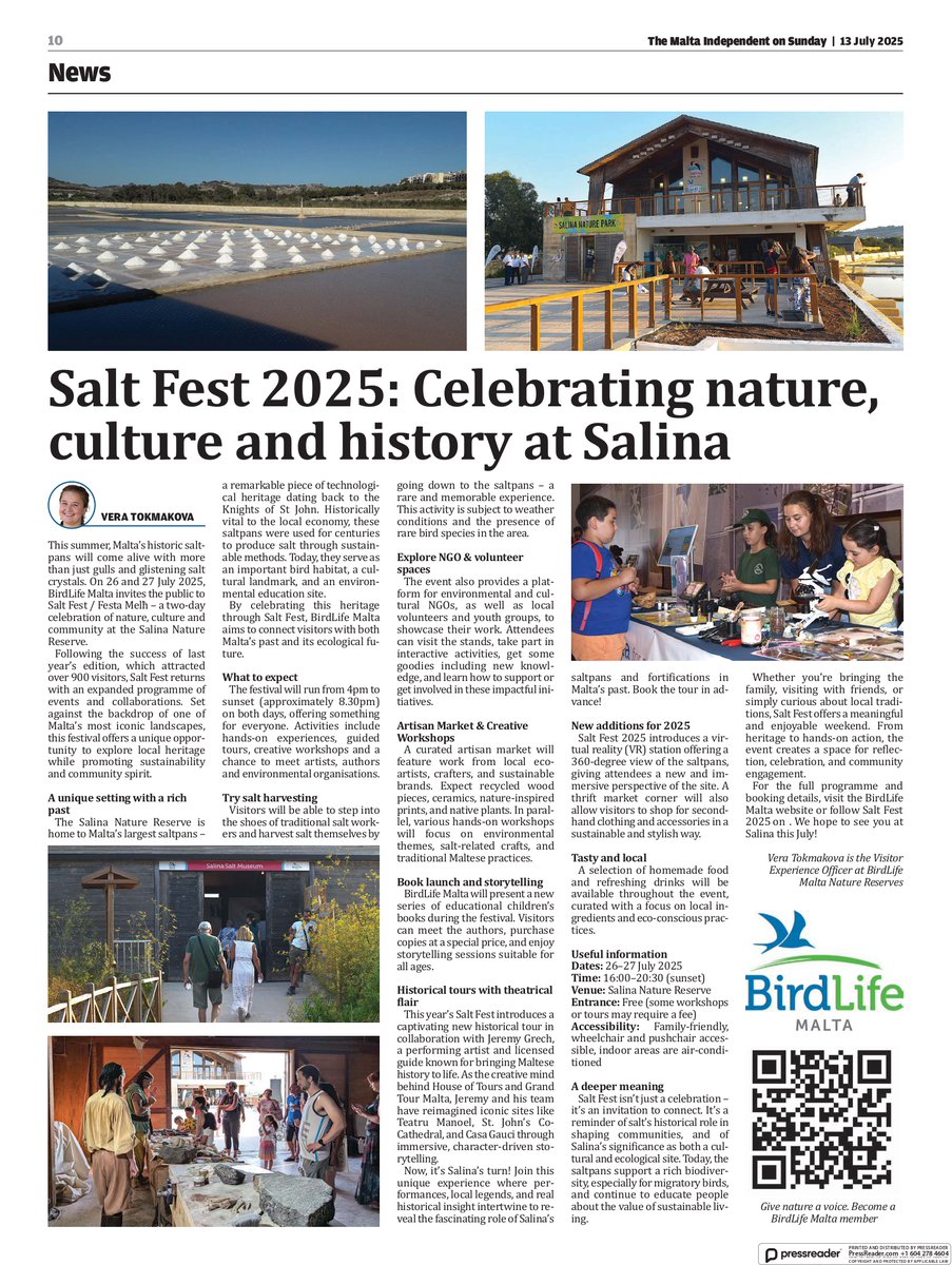 What’s in store for Salt Fest 2025 - our two-day celebration of nature, culture and history at Salina Nature Reserve 🇲🇹🌿

From salt harvesting and eco workshops to historical tours and VR experiences, there’s something for everyone!

🗓 26–27 July 2025
📍 Salina Nature Reserve