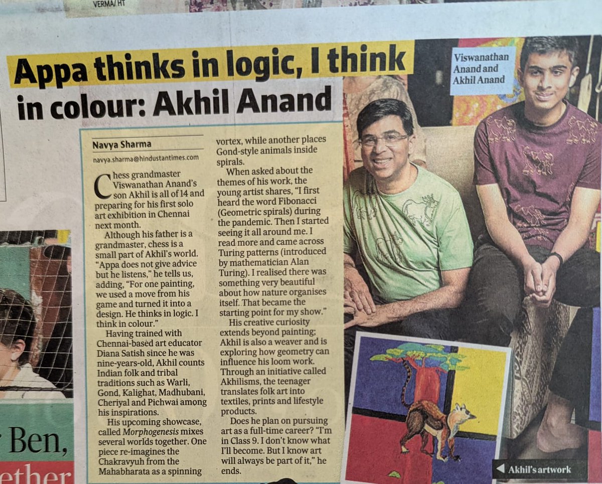 Came across this in HT City today.. our best wishes for Akhil's first solo artist exhibition next month in Chennai <a href="/vishy64theking/">Viswanathan Anand</a>