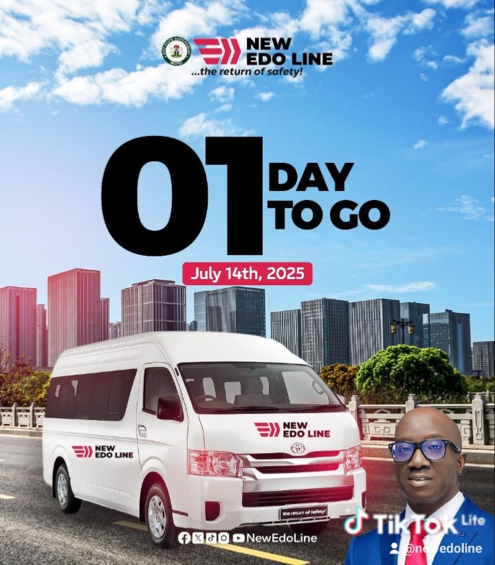 NewEdoLine's tweet image. 1 DAY TO GO.
Tomorrow, New Edo Line rolls out, safe, dignified, efficient road transportation.
From Edo to the nation, we’re ready.
Launching July 14th, 2025.
#NewEdoLine
#1DayToGo
#EdoOnTheMove
#DrivenByDignity