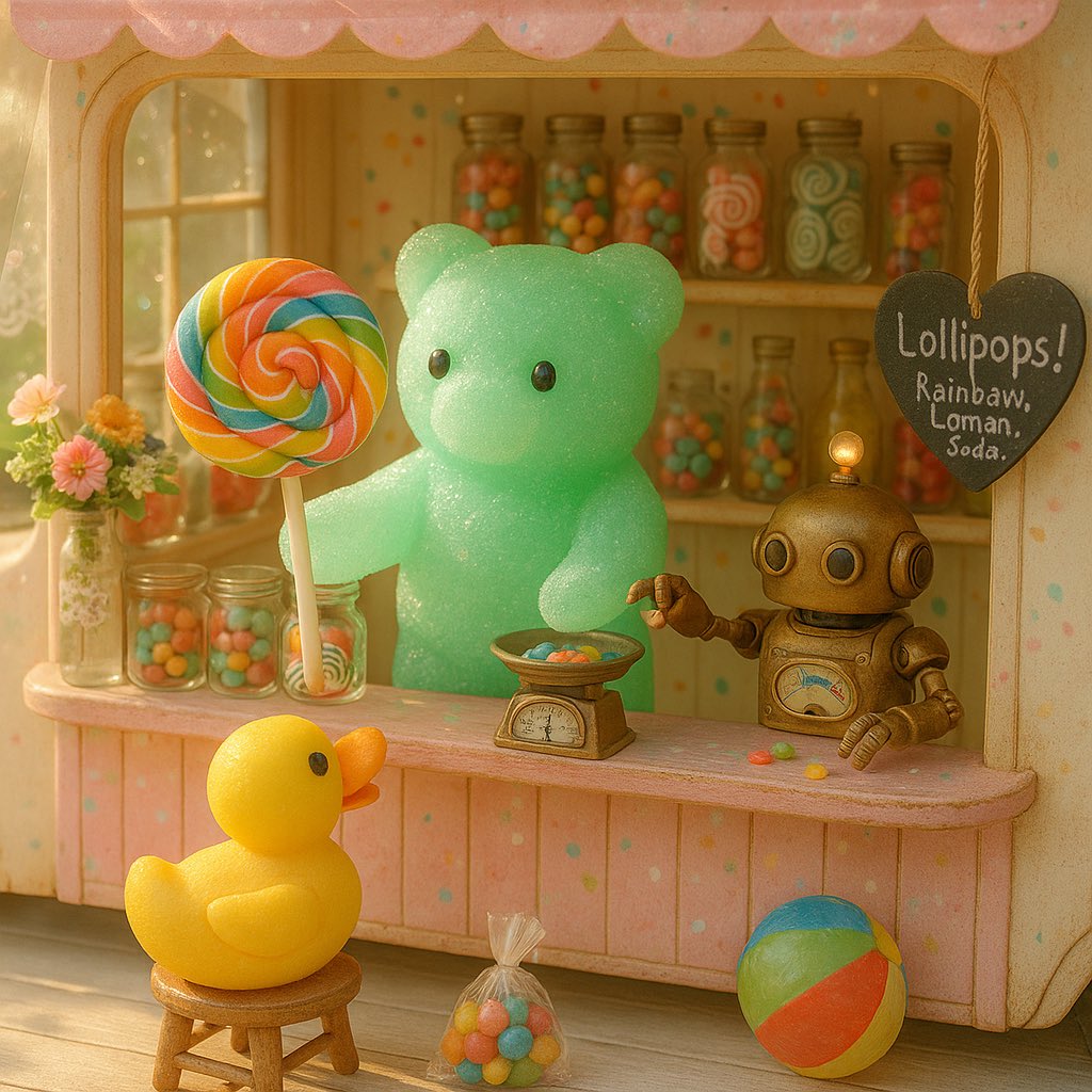 aolemoon's tweet photo. グミベアちゃんのキッチンカーごっこ
甘いものだいすき
#aiart #gummybear #kitchencar https://t.co/ZiYAOXRmYa