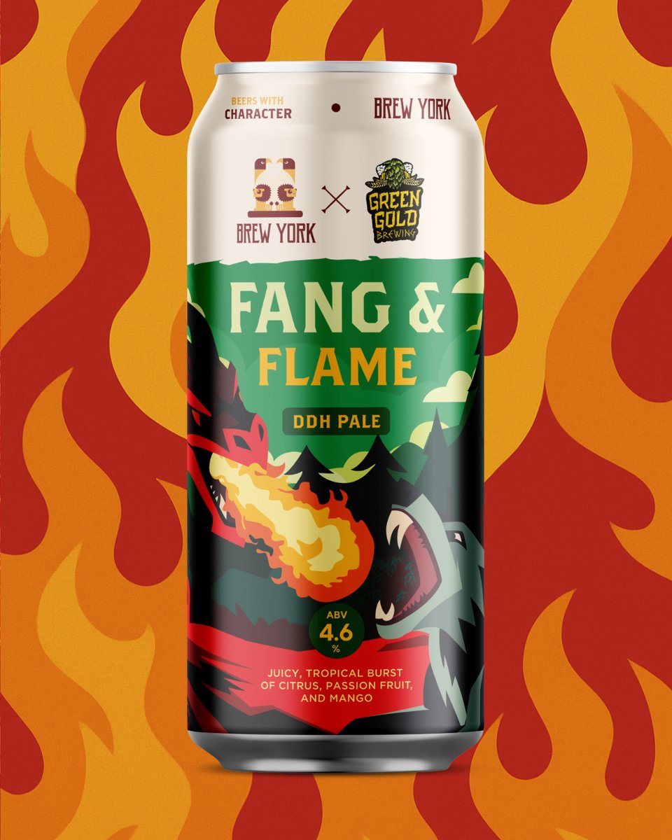 🐺 NEW | FANG &amp; FLAME 🐉
Fang &amp; Flame is a bold DDH Pale Ale brewed in collaboration with Slovenia’s Green Gold Brewing. This beer channels Styrian Dragon and Styrian Wolf hops, unleashing fierce bursts of citrus, passion fruit, and mango.
Order: brewyork.co.uk/shop