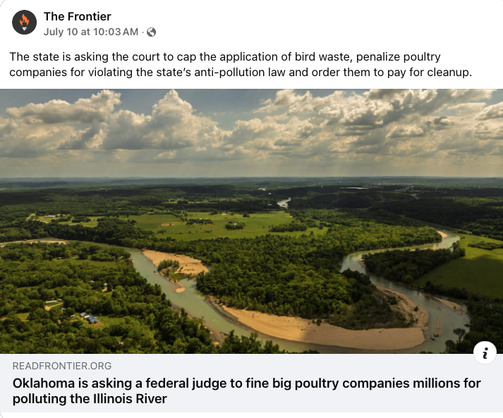 IMPORTANT NEWS for Oklahoma's sensitive waterways. Congratulations, member organizations, especially Save The Illinois River and Spring Creek Coalition, who track this issue, explained well by <a href="/readfrontier/">The Frontier</a> this week.  tinyurl.com/mtkp498f #conservation #cleanwater #water