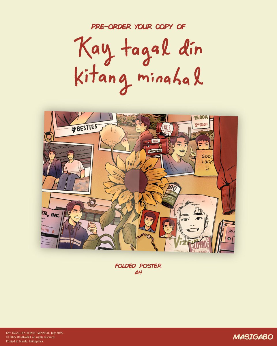 masigabo's tweet image. Hi! Finally opening pre-orders for a printed copy of my mini comic, Kay tagal din kitang minahal, as well as a folded poster of the memories spread :) 🌻🌻🌻
Get them here 🛒 bit.ly/KayTagalDin