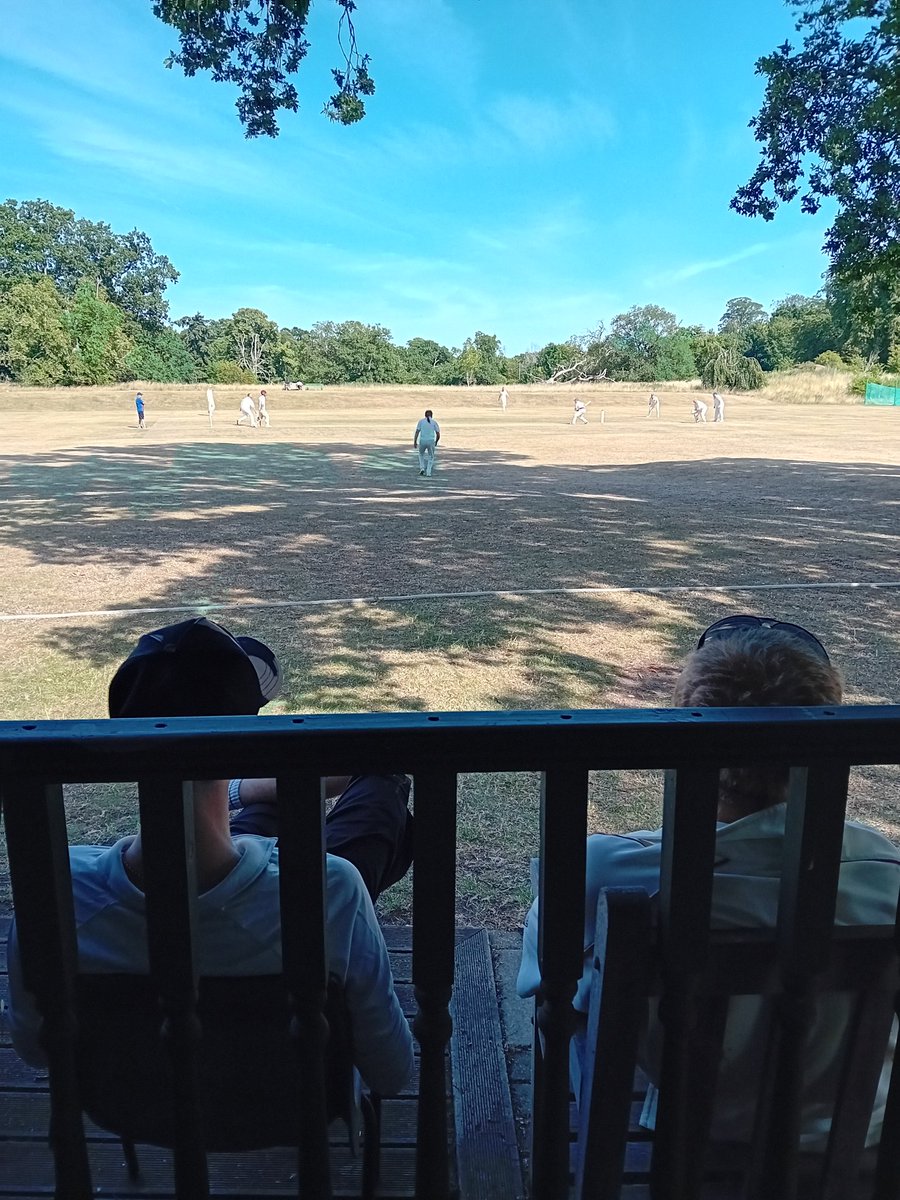 2nd game of the season. Away at a quirky country ground. Overhanging oak trees, boundary beyond the rise on the far side of the pitch. We lost, but I scored a four. Love it.
