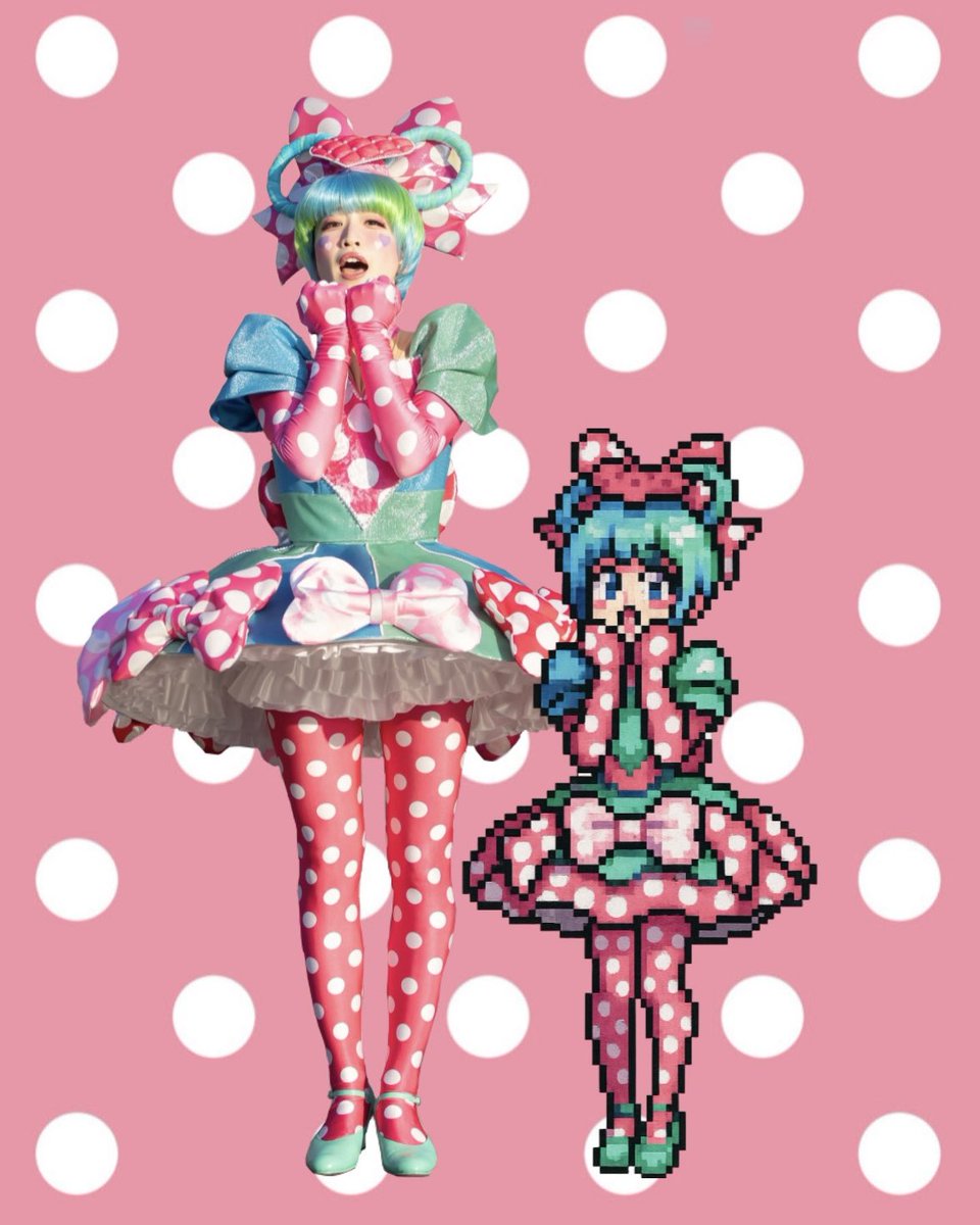 ミニパルのダンサーさんで、流行りのピクセルアートを作ってみた🎀
再現度高すぎてかわいいぞっ！！！