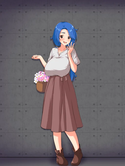 痴女モノゲームのNPC001 「花屋さん」 色々同時に制作中のゲームの一つ、どうしても作りたい痴女モノゲームのNPC、花屋さん… いや花屋ちゃん。 デカ乳、垂れ乳でめっちゃくちゃお気に入りの1人。
