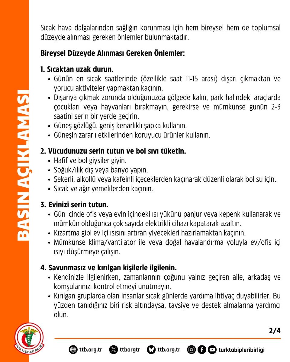 ttborgtr's tweet image. Aşırı Sıcaklar ve Sıcak Hava Dalgaları Sağlığımızı Etkiliyor!
👇
ttb.org.tr/845ykxa
