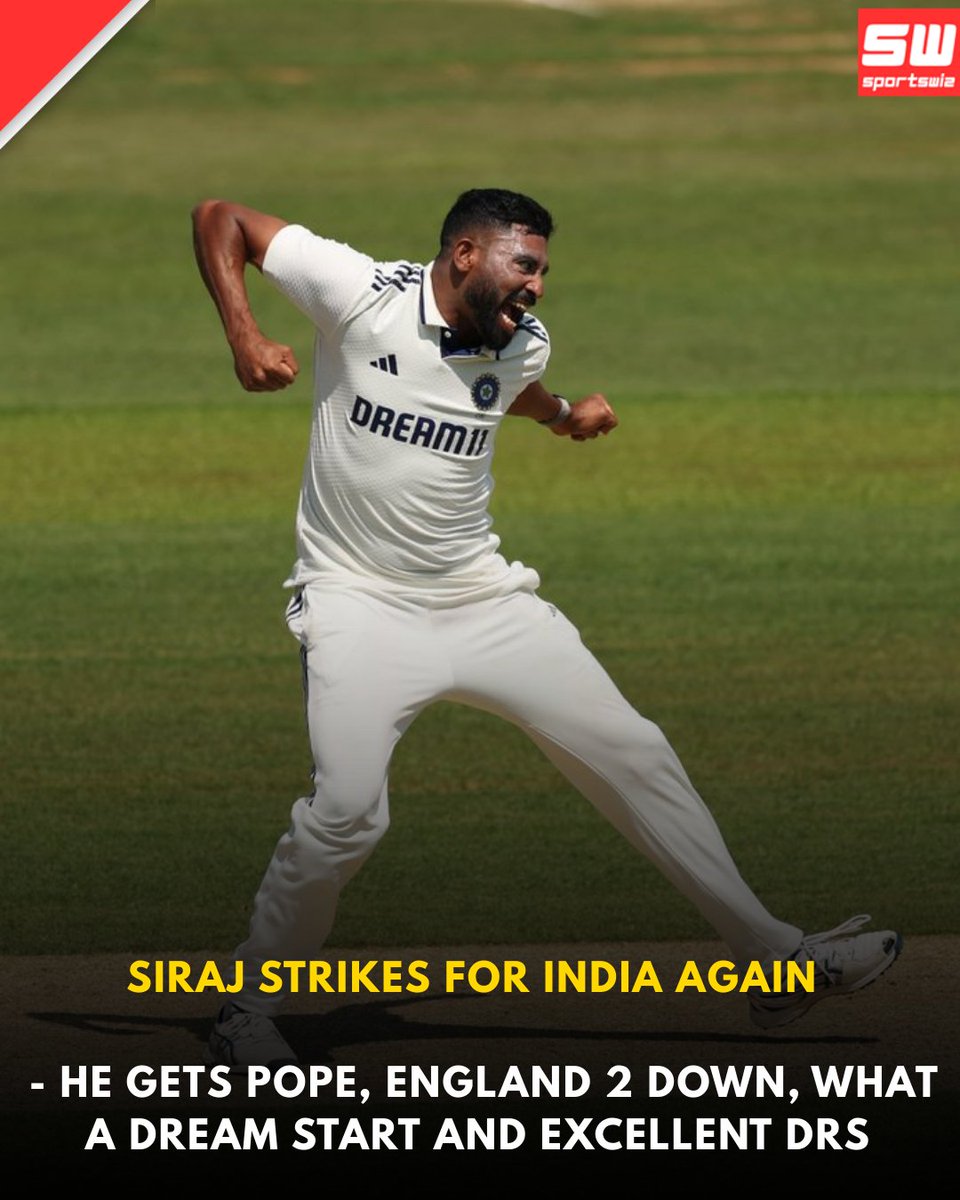 mysportswiz's tweet photo. DSP SIRAJ ON FIRE... 2 WICKETS IN THE 1ST SPELL. 🤯🇮🇳
https://t.co/pHmnsb7OTj

#Bumrah #LordsTest #ZakCrawley #BenDuckett #Kohli #PSG3 #FlorianWirtz #INDvsENG #Virat #Doue #Kallis #NoChelsea #LamineYamal #ChelseaFC #Port #Summerslam  #UFCFightNight  #DerrickLewis  #Berlanga  #WIvAUS