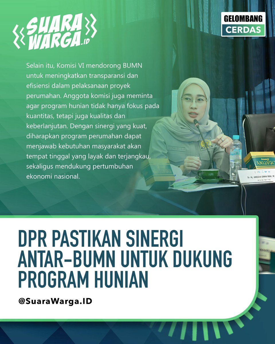 Komisi VI DPR RI memastikan perlunya  sinergi antar BUMN untuk mendukung program hunian yang terjangkau bagi masyarakat. Komisi VI DPR RI mendorong BUMN untuk meningkatkan transparansi dan efisiensi dalam pelaksanaan proyek perumahan