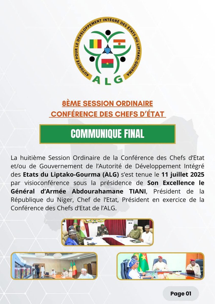 NigerAuKoweit's tweet image. 🟢COMMUNIQUÉ FINAL DE LA HUITIÈME SESSION ORDINAIRE DES CHEFS DE L'ÉTAT DE L'ALLIANCE DU #LIPTAKO GOURMA
#AES