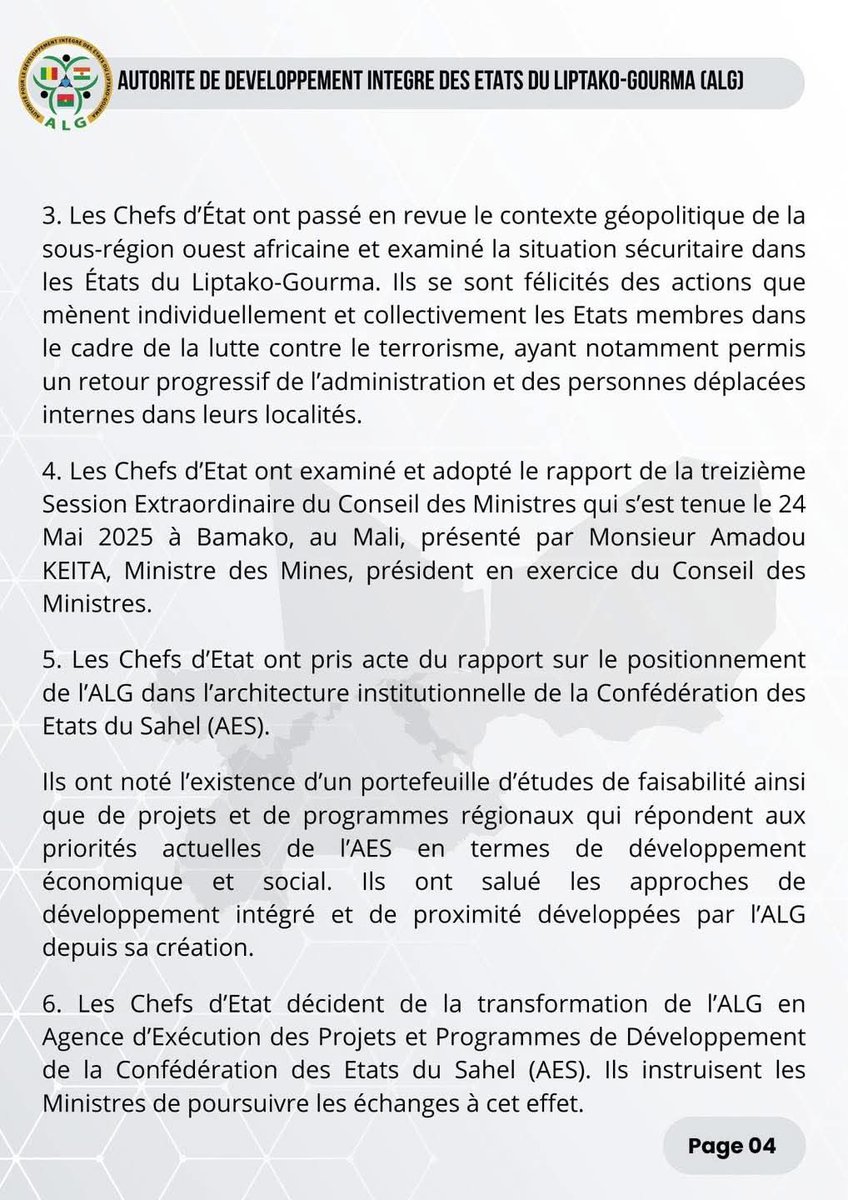 NigerAuKoweit's tweet image. 🟢COMMUNIQUÉ FINAL DE LA HUITIÈME SESSION ORDINAIRE DES CHEFS DE L'ÉTAT DE L'ALLIANCE DU #LIPTAKO GOURMA
#AES