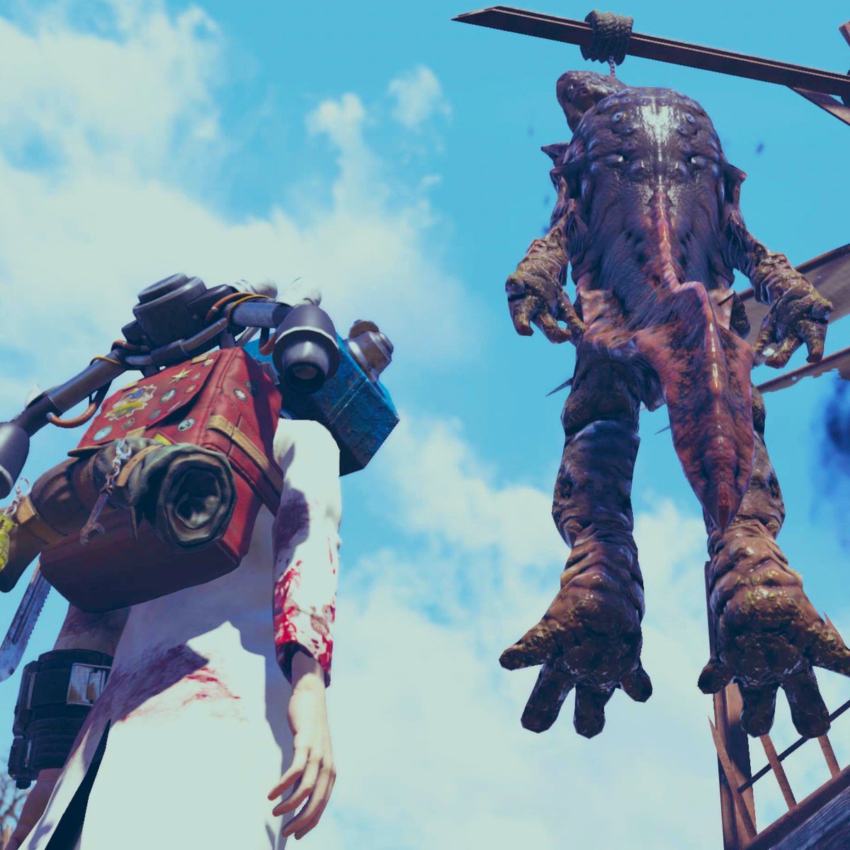 FuNe711902's tweet image. 鼻血出してるか口からなんか出ちゃってるひとに見えてしかたない...
#Fallout76,#FuNeのアパラチア日記