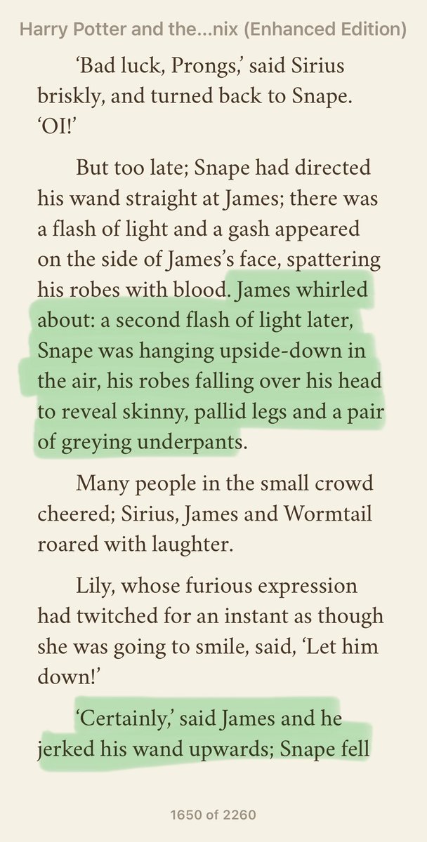 legoferret's tweet photo. I hate the Snape casting as much as anyone but if you’re going to argue the angle that it makes the Marauders racist and complain that it doesn’t honour the source material, you could at least be familiar with the source material. JAMES POTTER DID NOT HANG SNAPE FROM A TREE https://t.co/tXzkZHE2Rn