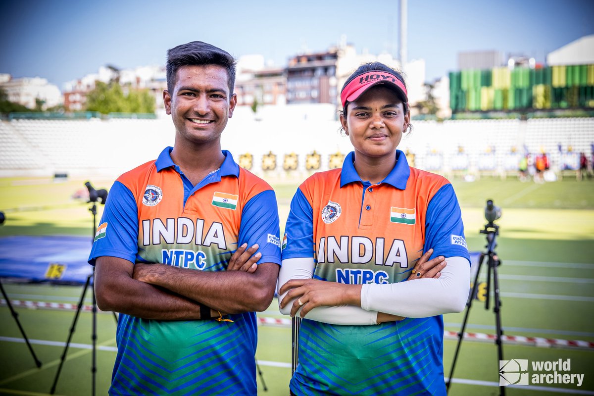 IIS_Vijayanagar's tweet photo. Bronze Delight in Madrid! ⭐🎖️

#TeamIIS archers Rishabh Yadav and Jyothi Surekha Vennam clinch the Bronze Medal 🥉 in the Compound Mixed Team event at the Archery World Cup Stage 4 in Madrid, Spain!

Earlier this week, the duo also made headlines by breaking the World Record with a sensational combined score of 1431. 🎯 

📸 Credits: World Archery 

#Archery #WorldCup2025 #CraftingVictories 🇮🇳