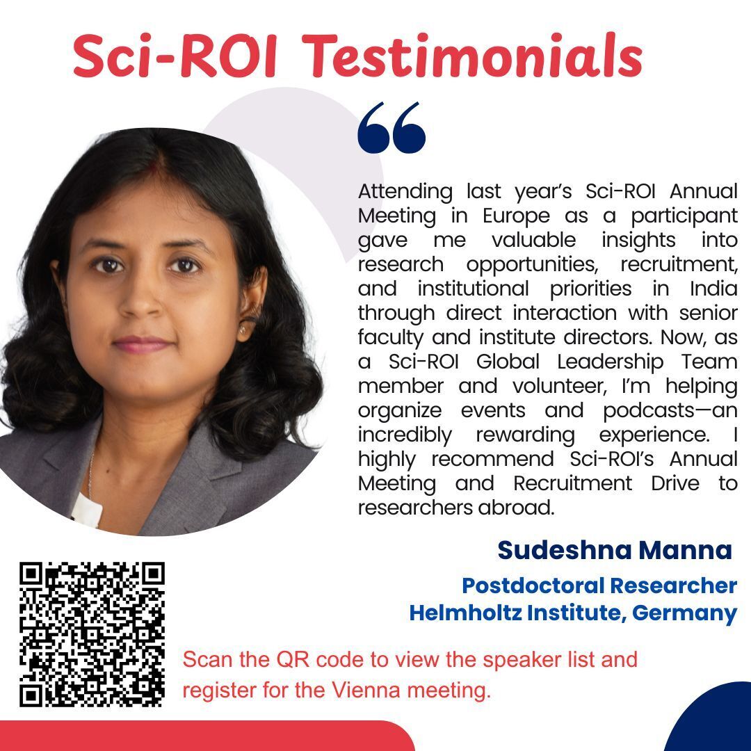 Sci_ROI's tweet image. Join the Sci-ROI Global Annual Meeting 2025 in Washington, DC or Vienna — your gateway to connect with Indian academic institutions, funding agencies, and industry leaders.
Register now: sites.google.com/view/sci-roi-g…
#SciROI #SciROIGlobal #STEMIndia #ReturnToIndia #SciROIMeeting2025