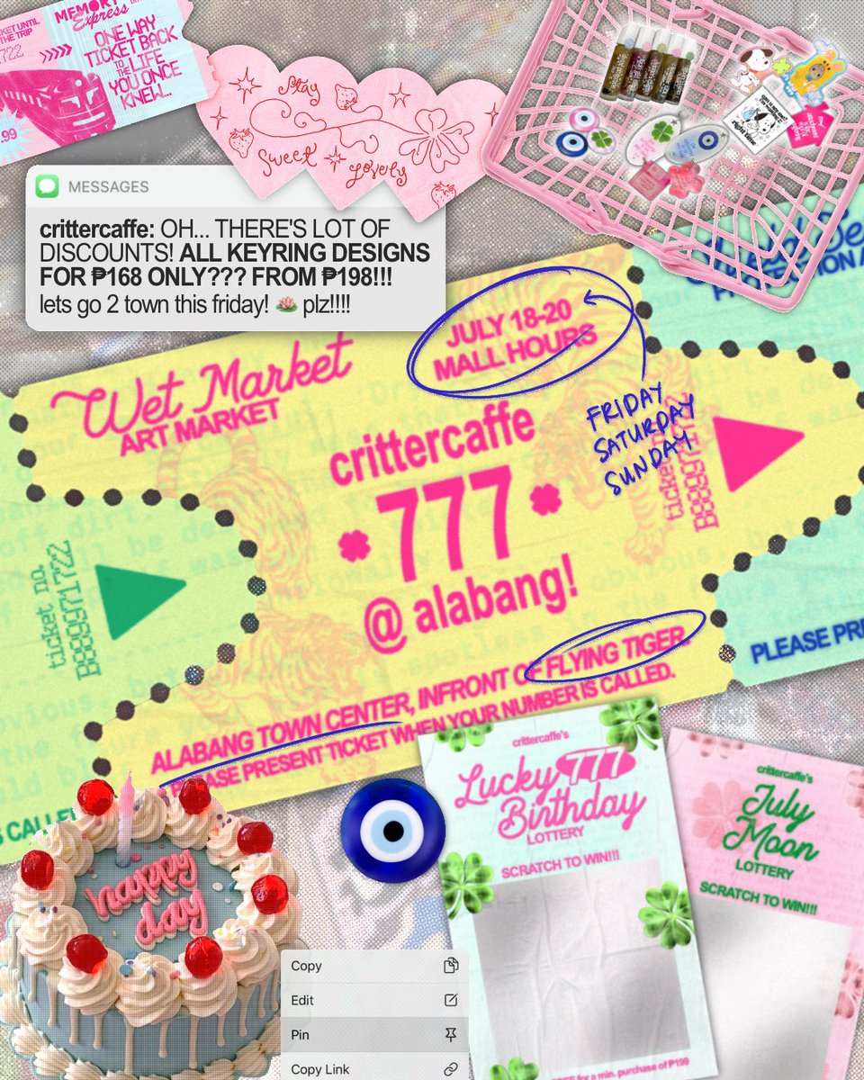 crittercaffe's tweet image. another trip around the sun 🌞💖 this year, i’m blowing out candles at the art market 🎂✨ come celebrate with me this july 18–20 @ alabang town center!!!
i prepared a lot of freebies & fun activities! so excited to celebrate w u guys 🥹🙏
see you! 🍀🪬