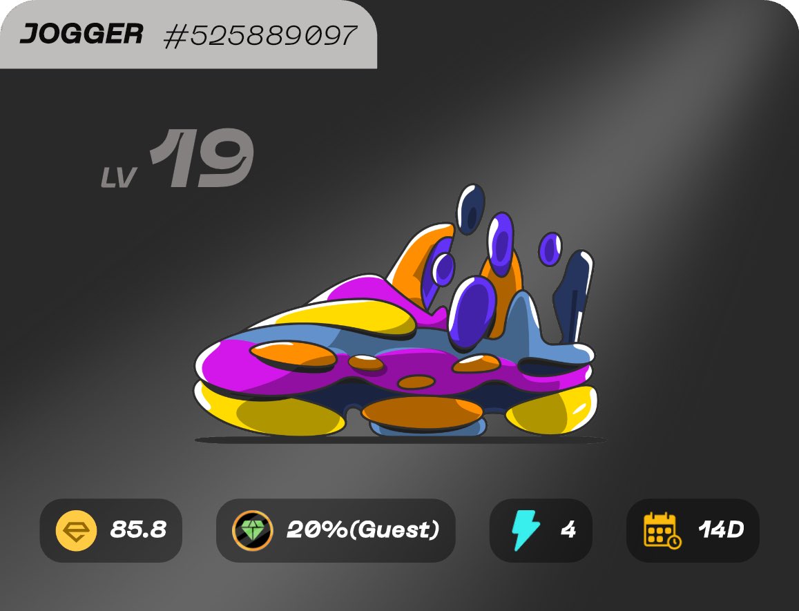 joe2tuusig's tweet image. STEPN GO guest recruitment

Shoe: Jogger 👟
Period: 2 weeks (can be extended)
Energy: 4 ⚡️
Reward: 20%

Looking for a new guest, if energy use stays above 90% extention is possible.

DM if interested!

#STEPNGO
#STEPN