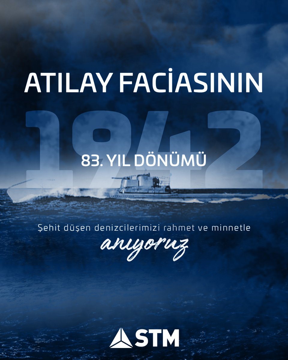 STMDefence's tweet photo. İsim babalığını Atatürk'ün yaptığı, Cumhuriyet Dönemi'nin ilk denizaltılarından #ATILAY, elim bir kaza sonucu, 83 yıl önce bugün Çanakkale’nin derinliklerinden #SonsuzKarakol’a intikal etti.
#MaviVatan'ın derinliklerinde yatan 39 kahraman bahriyelimizi; şehâdetlerinin yıl dönümünde saygı ve rahmetle anıyoruz...🇹🇷
#STMSavunma