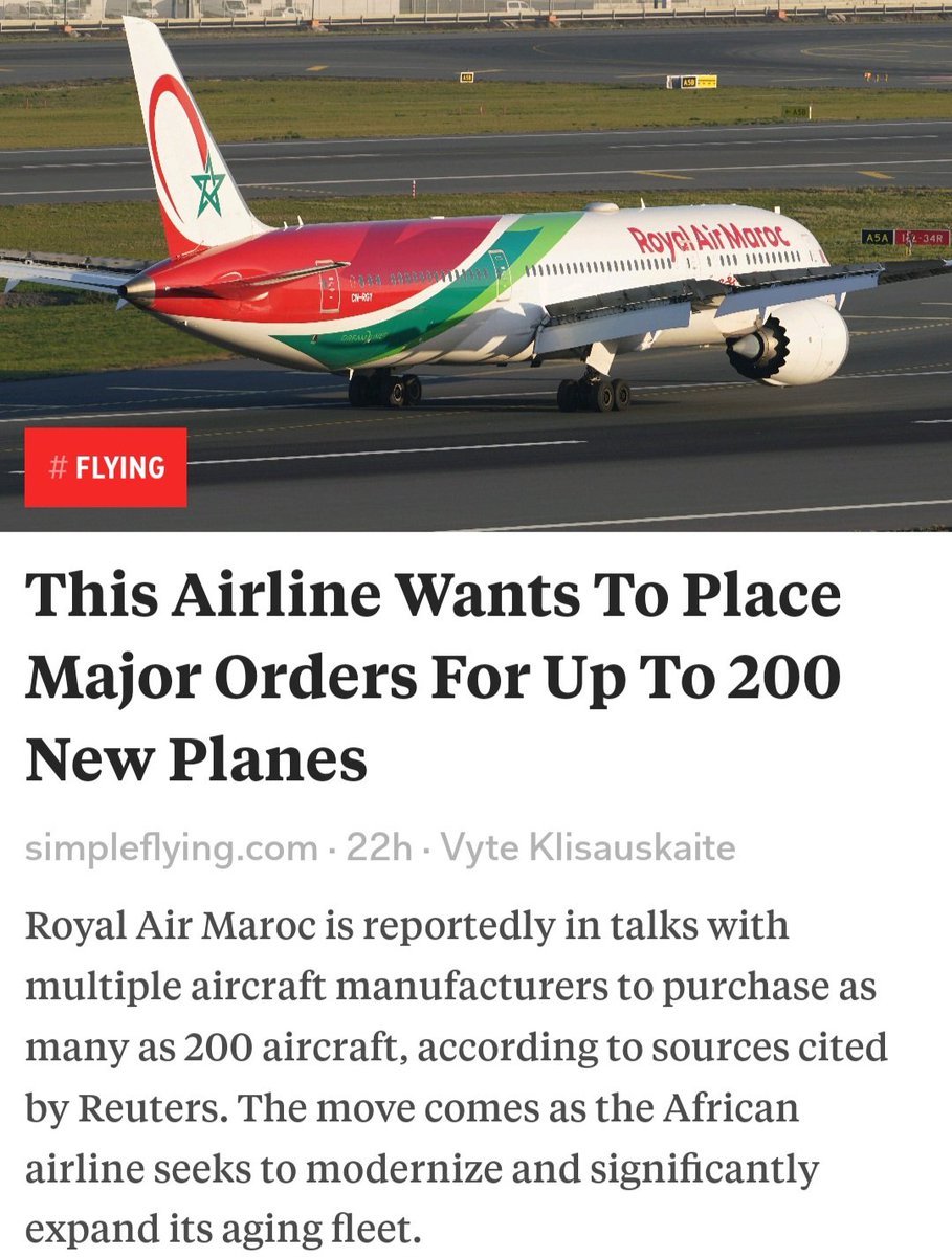 الملكية المغربية تبحث عن  شراء 200 طائرة جديدة لدي مقدمي الخدمه #طيران