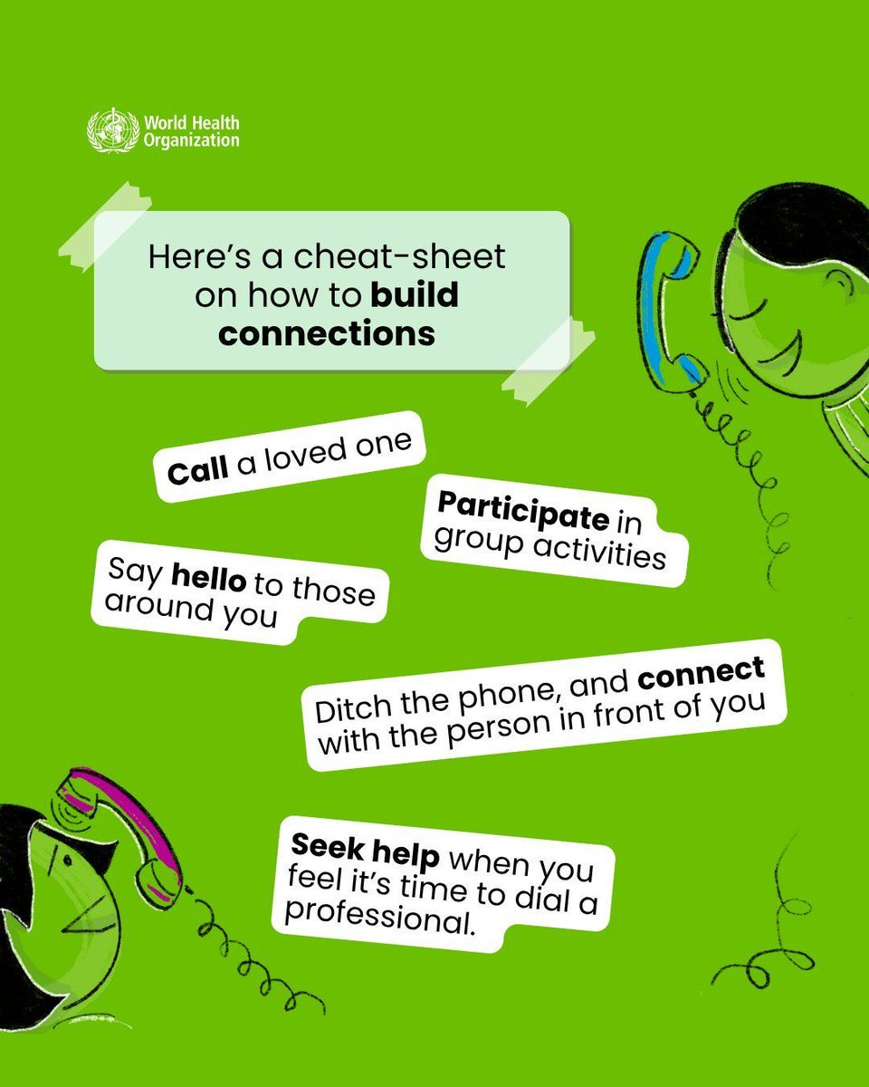 Building social connections can go a long way. 🙌🏾
 
📞 Call a loved one
🏸 Do a group activity together
🙂 Greet people around you
🗣️ If someone's with you, keep your phone aside
⚕️ Seek professional help when you feel the need
 
#loneliness #MentalHealth #MentalHealthMatters