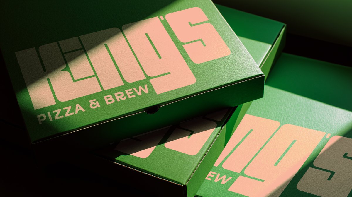fattahzuni's tweet photo. Tried a retro take on a pizza &amp; brew brand this time.
Pastel tones, chunky geometric type, simple layout.
Just vibes.

King's Pizza &amp; Brew
049/365 https://t.co/Y6RYvWov20