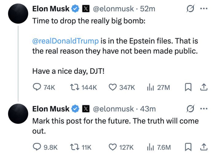 Donald Trump didn’t sue Elon musk over this…

But has sued others for less…

Think about it