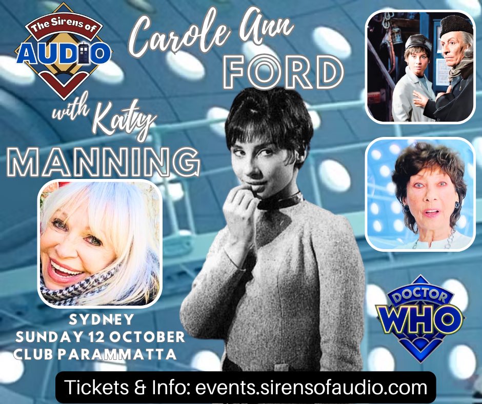 The Sirens of Audio (@audiosirens) on Twitter photo Fantastic News SYDNEY!!! Carole Ann Ford will be Interviewed on stage with <a href="/ManningOfficial/">KatyManning Official welcomes you</a> ! 1st Doctor’s Grandaughter Susan meets 3rd Doctor companion Jo Grant. This will be an interview not to be missed! Tickets are limited and selling fast!
sirensofaudio.com/p/live-events.… Fantastic News SYDNEY!!! Carole Ann Ford will be Interviewed on stage with <a href="/ManningOfficial/">KatyManning Official welcomes you</a> ! 1st Doctor’s Grandaughter Susan meets 3rd Doctor companion Jo Grant. This will be an interview not to be missed! Tickets are limited and selling fast!
sirensofaudio.com/p/live-events.…