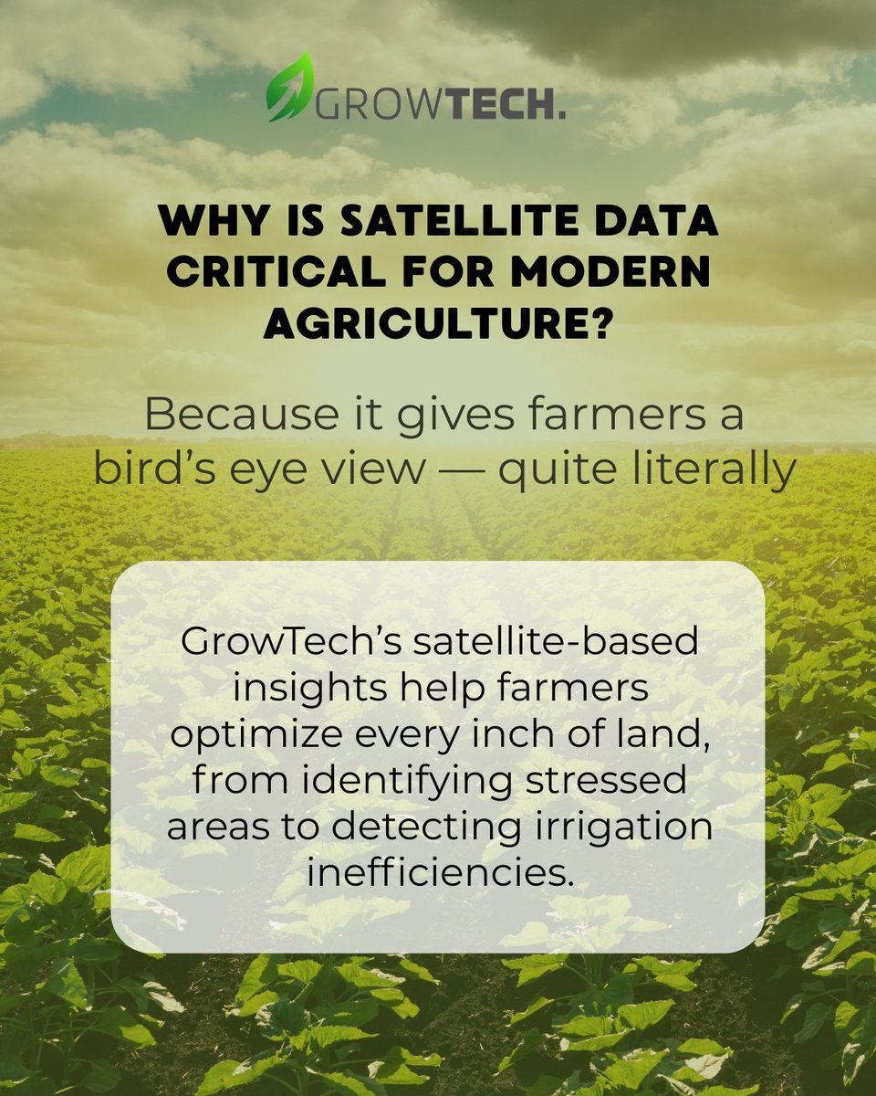 growtechs's tweet photo. What if you could see your entire farm from above, detect issues early, and make smarter decisions before problems grow?
#Smart_farming begins from above.📡
Let #GrowTech be your eye in the sky.
Learn more at: https://t.co/LqZehCaOBc
#SatelliteData #AgriTech #CropMonitoring https://t.co/Q8boPNVZll