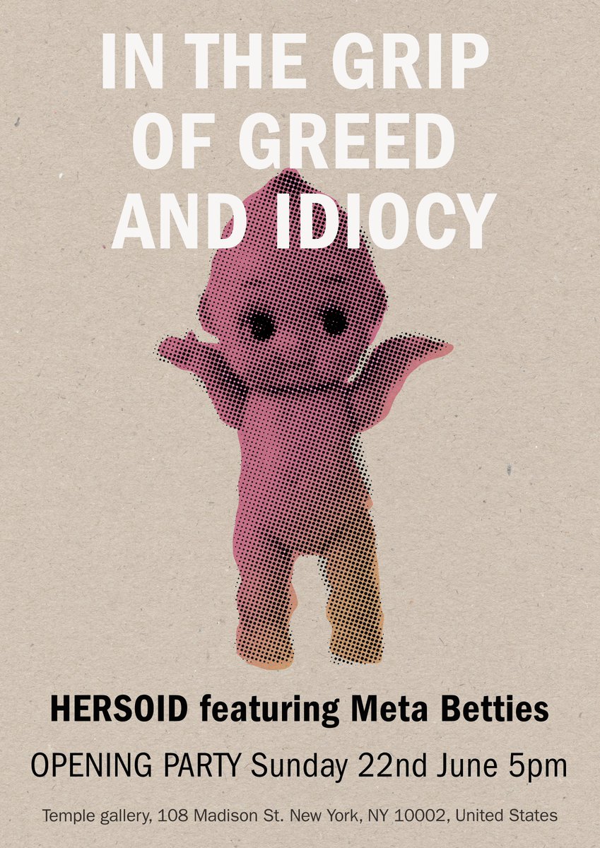 hersoid's tweet image. In just over two weeks I will be staging an on-chain version of my New York show 'In the grip of greed and idiocy'.
Almost every artwork from the show minted on-chain and available for sale as a unique 1/1.
Every piece 0.69 ◎ .
Coming soon to @mallowdotart
