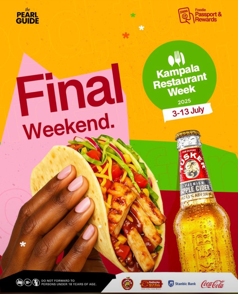 MushroomInc's tweet image. It’s the grand finale of #KampalaRestaurantWeek 2025! 🍽️ Sprint to any of the 30 participating restaurants today and savor their signature dishes before it’s over! 

—@thePearlGuideUg, @CocaColaBevUg, @tuskerciderug, @97fmRadiocity, @stanbicug