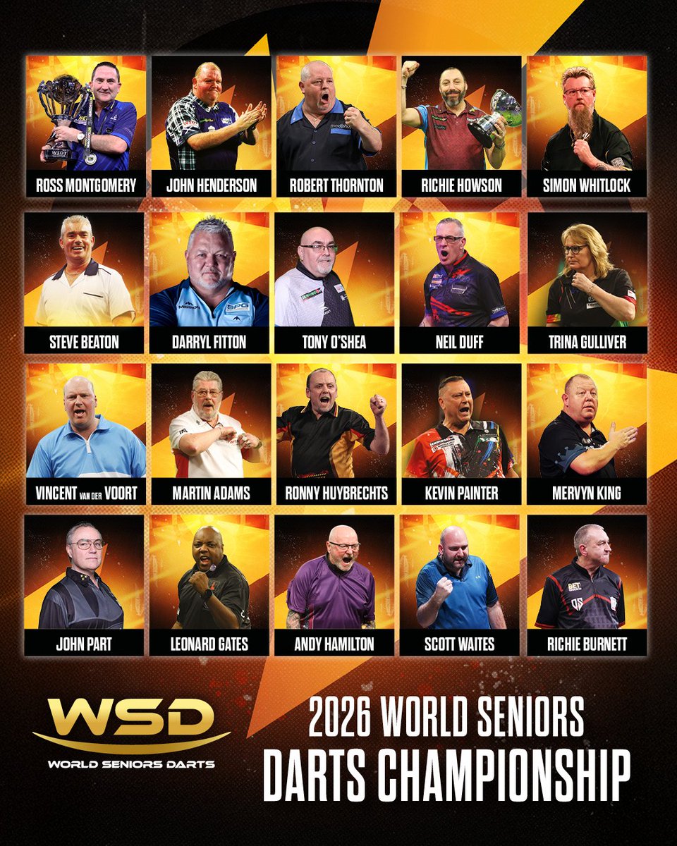 SeniorsDarts's tweet image. 2️⃣0️⃣players have now been confirmed for the 2026 WSD Seniors World Championship!
Make sure you're in Purfleet to see our fifth Seniors World Champion crowned!
Tickets available here⬇
universe.com/events/world-s…
@Winmau
@THEDJSHOP
@Darts_World