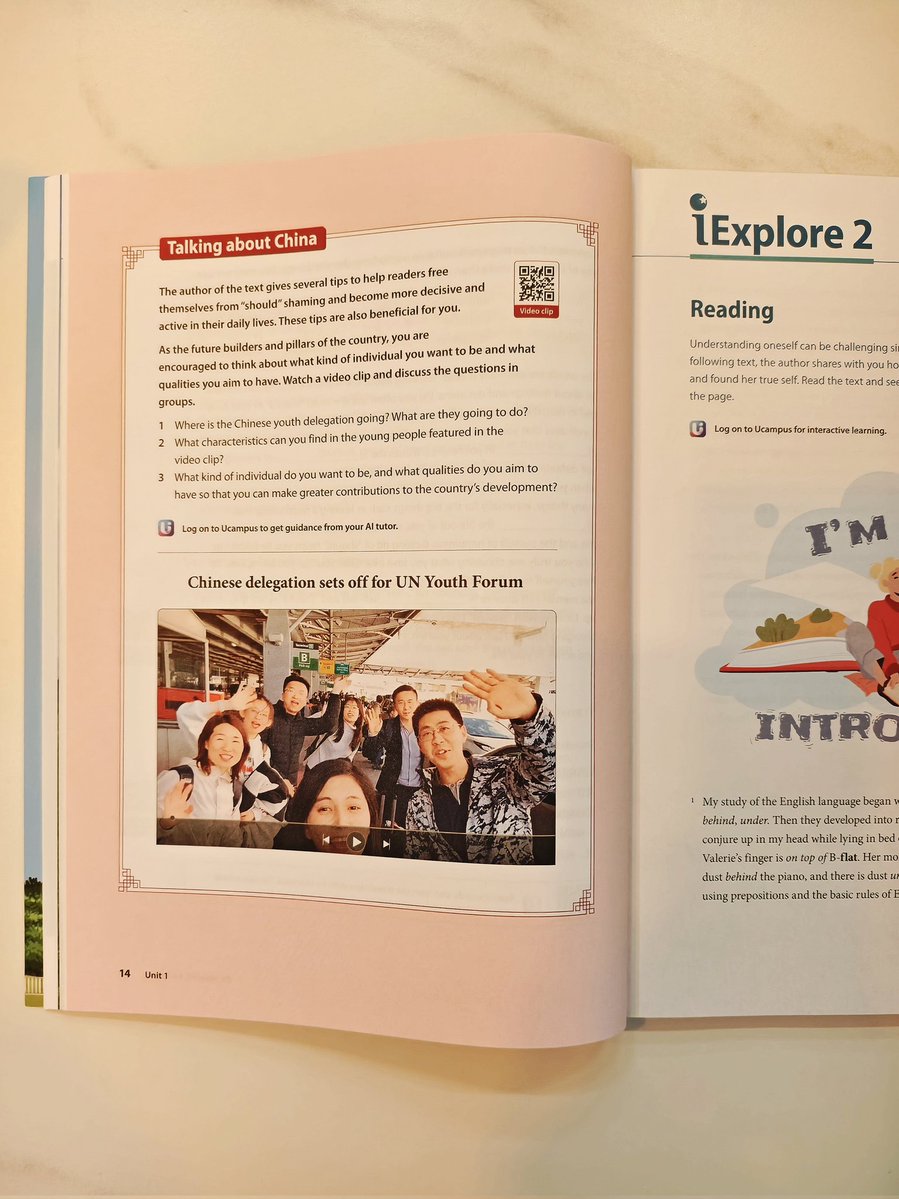MiaoXiaojuan's tweet image. Truly honored — #MiaoVlogs has made into a national college English #textbook!
Huge thanks to the CYLC Central Committee for inviting us to the #UN #Youth Forum, and to #FLTRP for including our work in New Generation College English ❤️