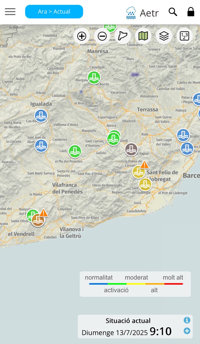 aigua_cat's tweet image. La situació dels rius es va normalitzant. Ara mateix, els cabals més alts són:
🟠 Riu #Foix a la sortida de l’embassament: 17,6 m3/s (tendència ⬇️)
🟡 Riu #Llobregat a Sant Joan Despí: 168 m3/s (tendència ⬇️)
🟡 Riu #Llobregat a Sant Vicenç dels Horts: 64,5 m3/s (tendència ⬇️)