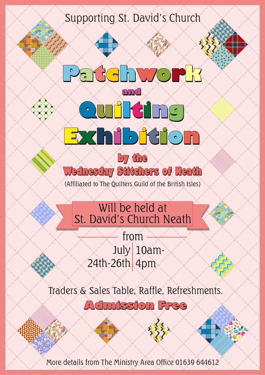 Trinity 4 - Today's service 11am Eucharist, all welcome 🙏🏻. 
We are gearing up for our biannual quilting exhibition, it will be well worth a visit.