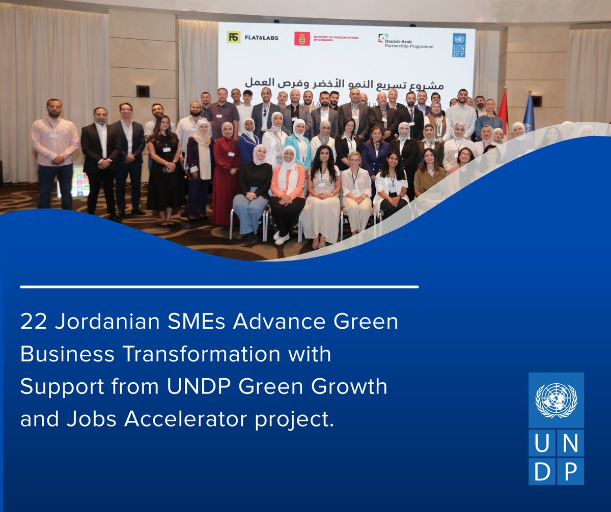 UNDPJordan's tweet image. 22 Jordanian SMEs are going green through UNDP’s Green Growth &amp;amp; Jobs Accelerator project, supported by @DAPPdk and @DanishMFA.

🔗Read more: undp.org/jordan/press-r…