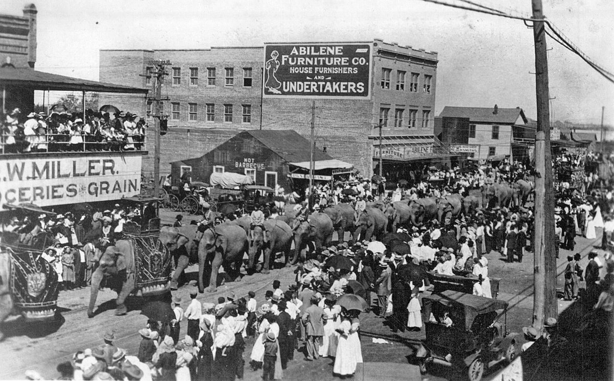 The Barnum and Bailey Circus comes to Abilene, 1913.  Don't you know that seeing these elephants parade though the streets of Abilene was just about the most amazing/exciting thing imaginable for these folks, especially the kids? Back in those days --- before Neftlix ----