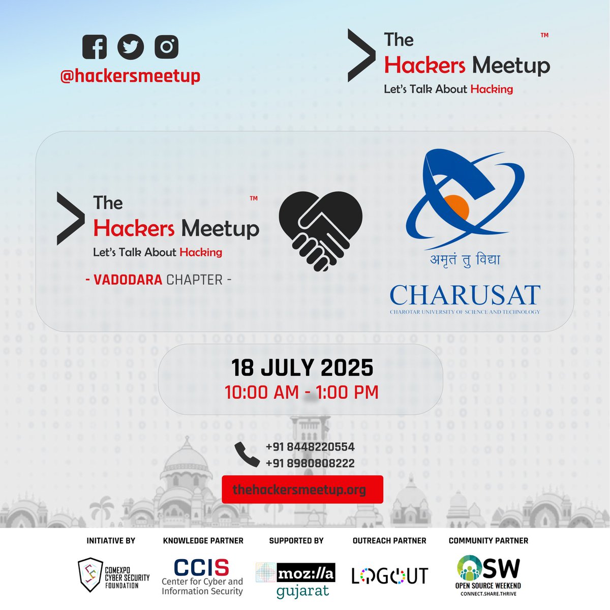 THM_Vadodara's tweet photo. The Hackers Meetup – CHARUSAT Edition
From curious minds to cyber leaders - your journey starts here.

Speakers:
Soumil Khandhhadia | Harshil Parikh
📅 18 July | 🕙 10AM–1PM
📍 Charusat University
🎟️ Save your spot: https://t.co/bT7QNwRNLq

#THMxCharusat #ZeroToCyberHero https://t.co/nNu2zt6lyQ