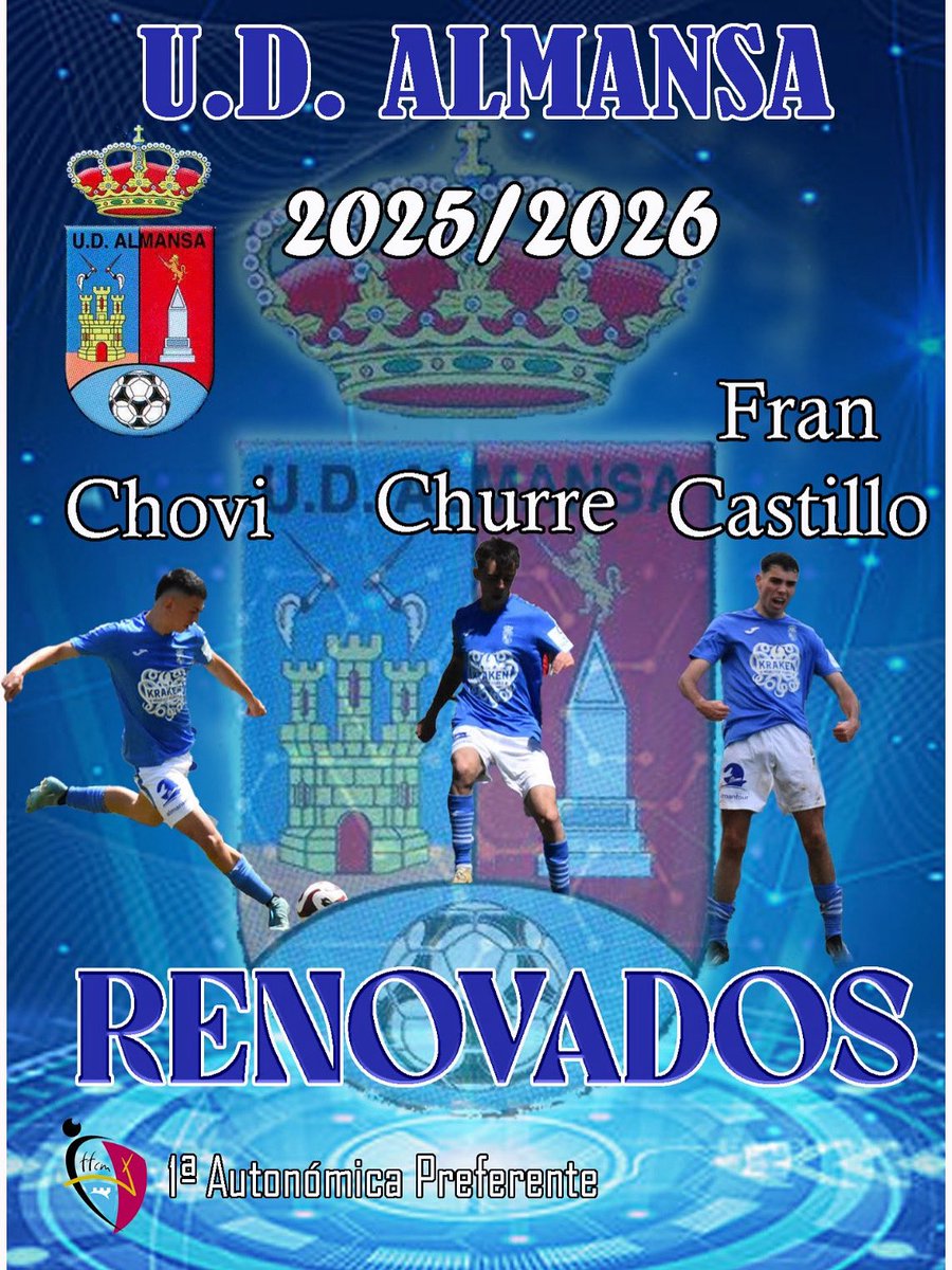 💥💥NOTICIAS …… comenzamos a presentar jugadores para esta nueva temporada 25/26 💙💙💙
 
Chovi, Fran Castillo y Churre, seguirán vistiendo la elástica azulona una temporada más.
⚽️💙⚽️💙