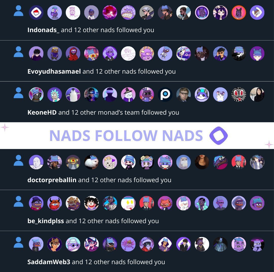 Sarath Kumar ⨀ (@sarath_cenation) on Twitter photo Nads follow Nads. 💜
No Nad should have less than 1,000 followers.
If you’re part of the <a href="/monad_xyz/">Monad ⨀</a> drop a comment so Nads can find you. Nads follow Nads. 💜
No Nad should have less than 1,000 followers.
If you’re part of the <a href="/monad_xyz/">Monad ⨀</a> drop a comment so Nads can find you.