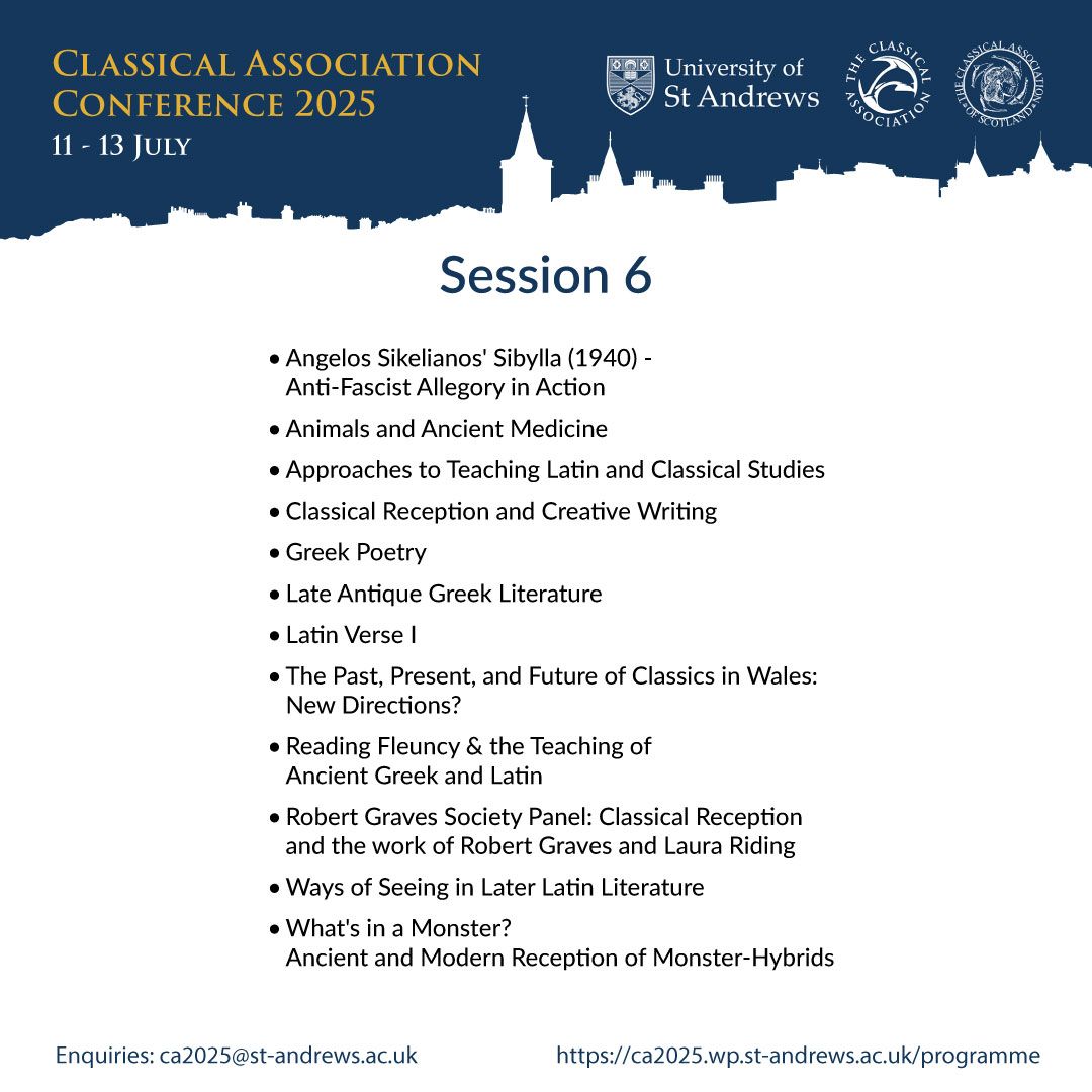 StA_Classics's tweet image. Good morning!   Day 3 of #CA2025  begins with Session 6  at 9am. 

Explore panels and abstracts: ca2025.wp.st-andrews.ac.uk/programme/sess…