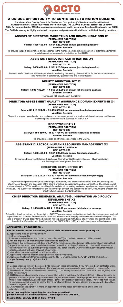 yuthconnect's tweet image. ℹ️📰💻Vacancy Thread:

Check out the newest job listings highlighted in the Sunday Times, 13 July, 2025 issue. Sharing this could be the turning point in someone's career journey!

#Yuthjobs #JobseekersSA #HireAGraduate #JobAdviceSA #JobseekersWednesday #UnemployedGraduates