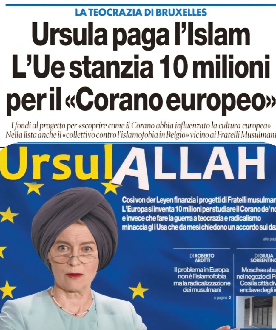 Siccome non stavamo abbastanza impicciati tra #dazi, #riarmo e follie #green ci mancava il #Corano europeo della #Vonderleyen.
Ma mica me la prendo con lei.
Me la prendo con chi non l'ha sfiduciata a calci in culo.
Due a due.
Finché diventavano dispari...
iltempo.it/politica/2025/…