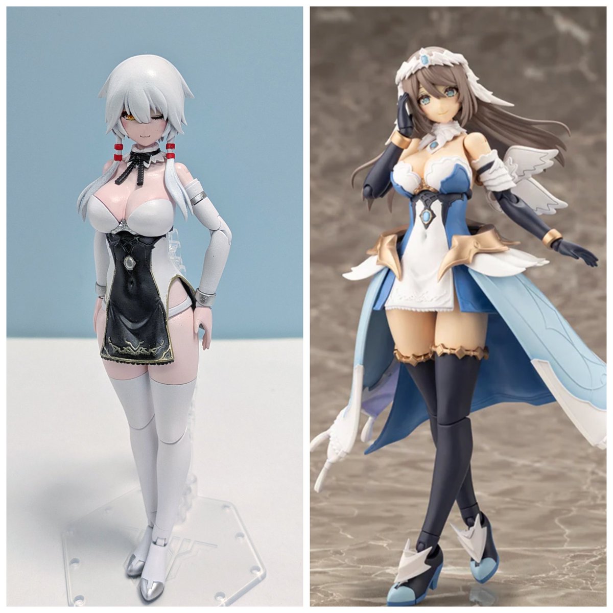 ボディとスカートアーマーの塗装と髪留めなどの部分塗装が完了したので完成です。
今回はホワイトを基調としてブラックとシルバーを部分的に使用しています。
エルメダをベースにフォルテに合わせた改造ができたと思います。
返信欄に詳細を載せます。
#アルカナディア #メガミデバイス