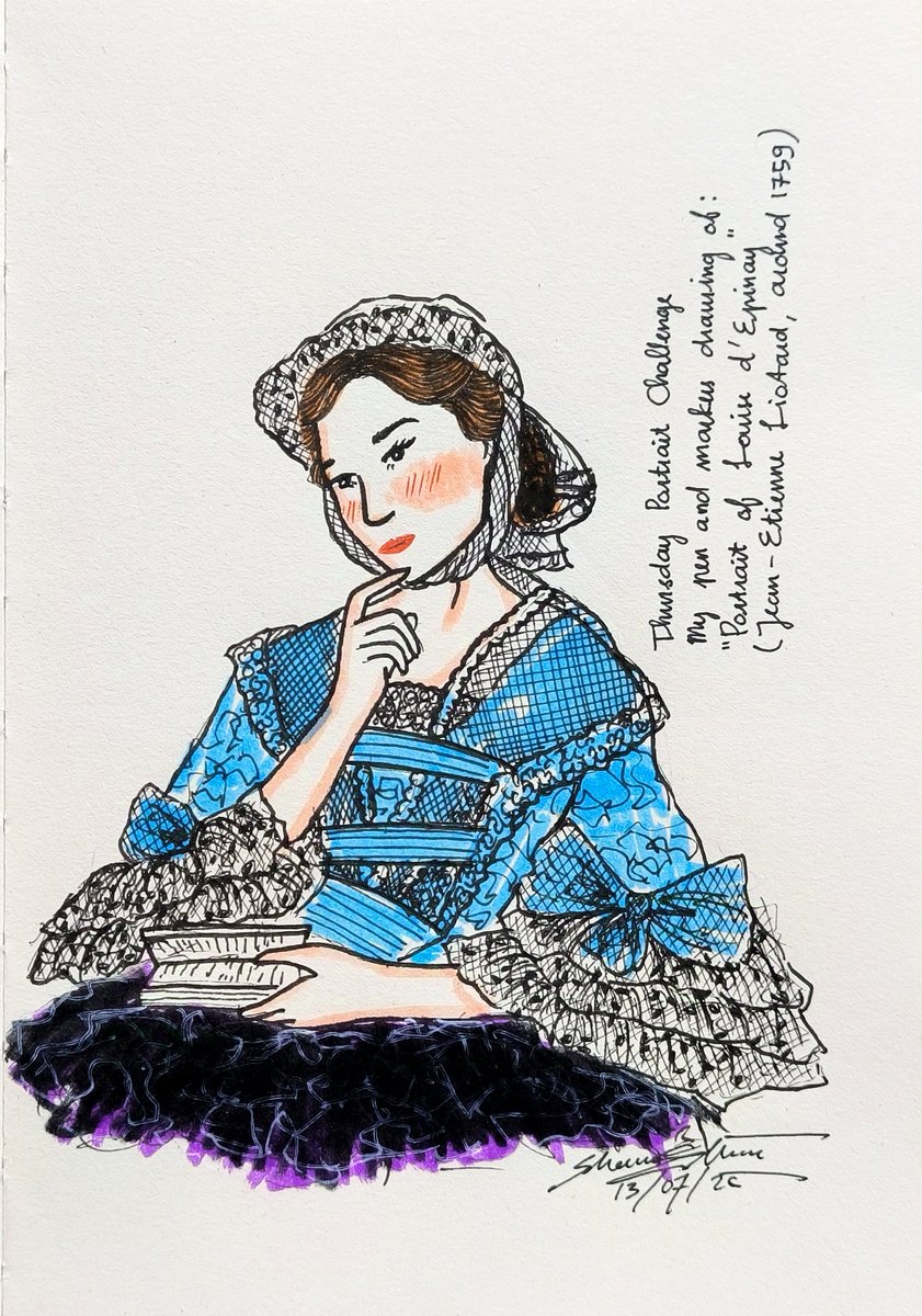 shawnellian's tweet image. Thursday #PortraitChallenge @StudioTeaBreak

My Pen and Markers Sketch of:
&quot;Portrait of Louise d&apos;Épinay&quot;
(Jean-Étienne Liotard, around 1759)

#portrait #portraitthursday #art #artistonx #artmoots #artcommunity #traditionalart #sketchbookart #drawing #sketching #pendrawing
